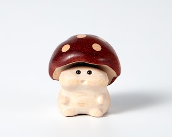 Mugi Carved Wooden Shy Mushroom, Home Decor, Sculpture Ornaments, Animal Decor, Handcrafted, Customize, Handmade Gift, Wooden Toy, Natural