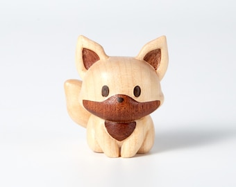 Fifi Carved Wooden Cream & Brown Charming Fox, Wooden Figurine, Home Decor Sculpture Ornament, Animal Decor, Gift, Handmade, Customized