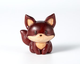 Finn Carved Wooden Cinnamon Red Charming Fox, Wooden Figurine, Home Decor Sculpture Ornament, Animal Decor, Gift, Handmade, Customized