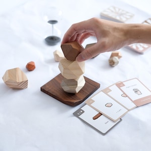 Moku Tower: Home Décor Tabletop Game, Natural Balancing Stones, Montessori Toy, Party Game, Wood tabletop game, Premium Boardgame Set