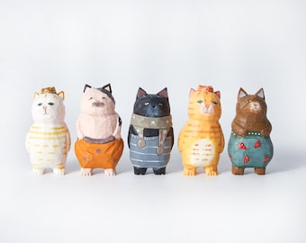 Carved Wooden Fashion Parade of Playful Cats, Home Decor sculpture ornaments, Animal Decor, Personalized Gift, Cat Figurine, Handmade Gift