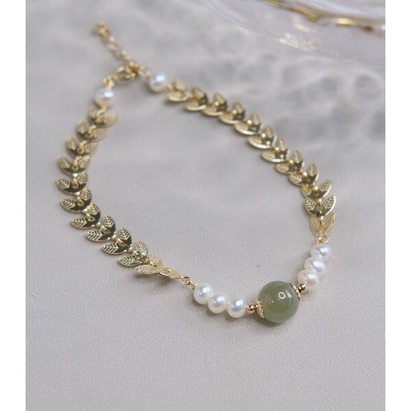 Bracelet en jade .bracelet en perles d'eau douce