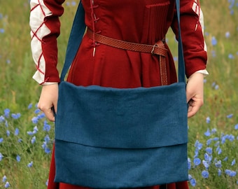 Bolso de hombro de lino histórico - 100 % lino - Bolso de mano minimalista y ecológico - Bolso medieval - Bolso de lino - Regalo para ella y para él - Recreación histórica
