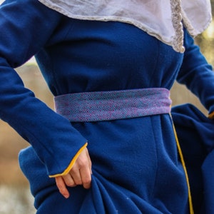 Ceinture médiévale en tissu - ceinture large historique pour femme - 100 % lin - motif losanges - mode féminine pour reconstitution, GN, fantaisie