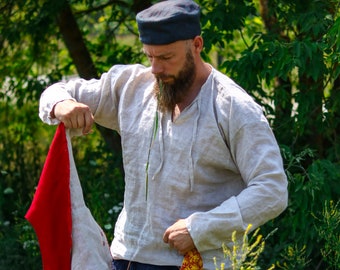 Herren-Leinenhemd – Kleidung aus 100 % Leinen – Vintage-Langarmhemd in Natur für den Sommer, mittelalterliches Reenactment, LARP