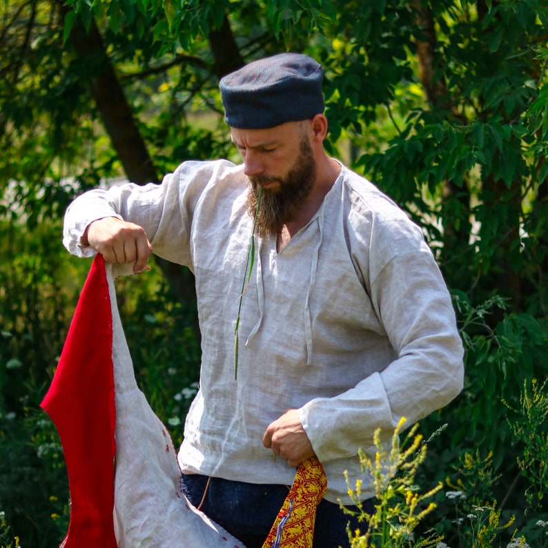 Herren-Leinenhemd Kleidung aus 100 % Leinen Vintage-Langarmhemd in Natur für den Sommer, mittelalterliches Reenactment, LARP Bild 1