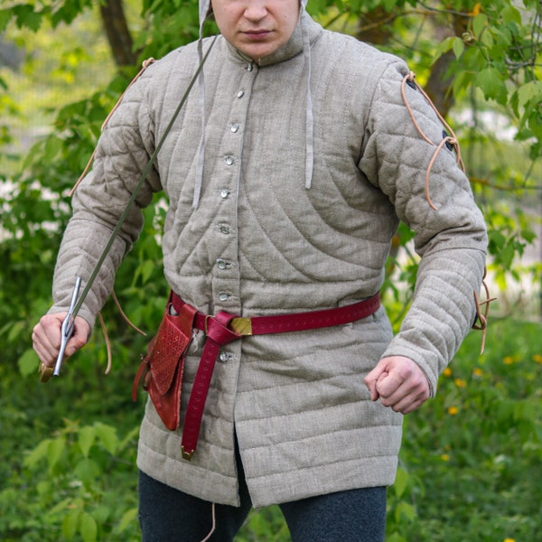 Tournament Gambeson - 100& Linen - HMB, Bohurt, IMCF, SCA - Medieval Jacket Under Armor For Combat