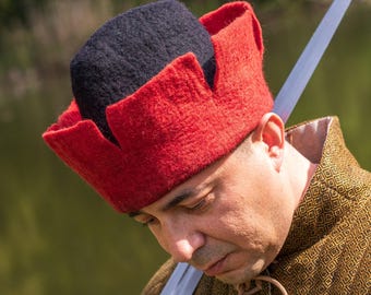 Medieval Felt Hat Crown – Two-Tone Hand-Felted Wool Cap - Authentic Medieval Clothing For LARP, Reenactment