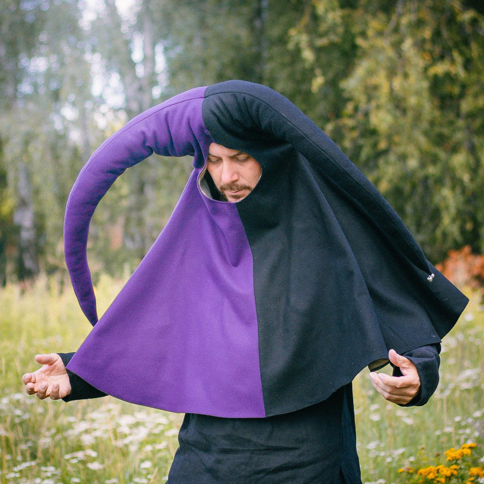 Jester's Hood - Cap 'n' Bells - Two-tone Medieval Jester Hood With