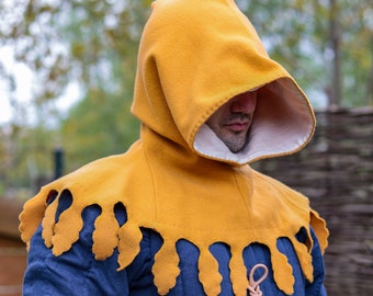 Capucha dañada con Liripipe - Capucha medieval de lana con recorte y cola - Recreación, Traje LARP, SCA - Sombreros medievales