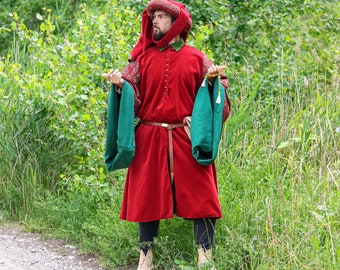 Houppelande - Velvet & Brocade Gown - Historical Clothing For Men - Medieval Costume For Reenactment, LARP, Cosplay