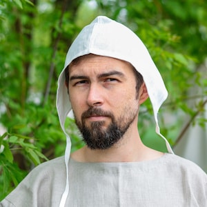100% Linen Coif With One Seam - Medieval Headwear For Men - Reenactment & LARP Cap - Bonnet For 13th-15th Century - Linen Bonnet