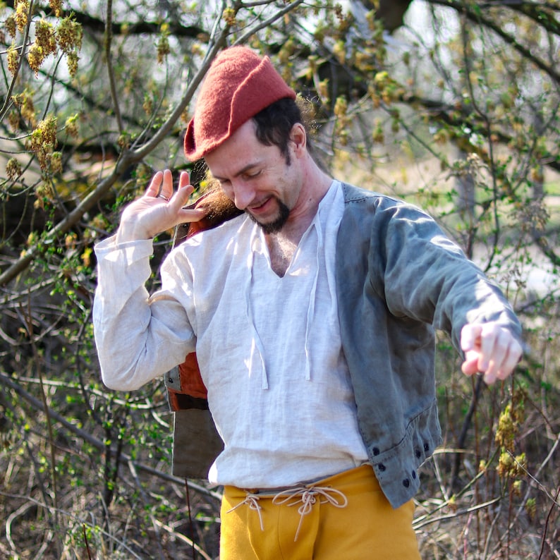 Herren-Leinenhemd Kleidung aus 100 % Leinen Vintage-Langarmhemd in Natur für den Sommer, mittelalterliches Reenactment, LARP Bild 2