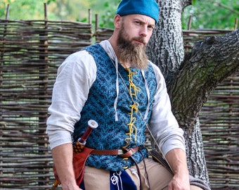 Patterned Vest - Chevron - 15th Century Clothing - Middle Ages & Renaissance - Historical Costume For Men - Linen - LARP, SCA, Reenactment