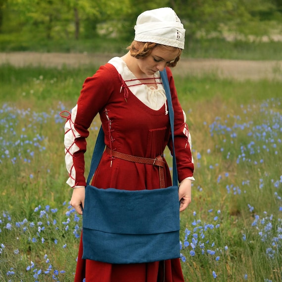 Historische Leinen Umhängetasche - 100% Leinen - Minimalistische Umweltfreundliche Tragetasche- Mittelalterliche Tasche - Geschenk für Sie&Ihn - Reenactment