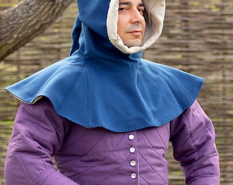 Capucha Liripipe - Capucha de lana y lino - Siglos XIV y XV - Gugel - Acompañante para hombre - Moda medieval para recreación histórica, fantasía, LARP y SCA