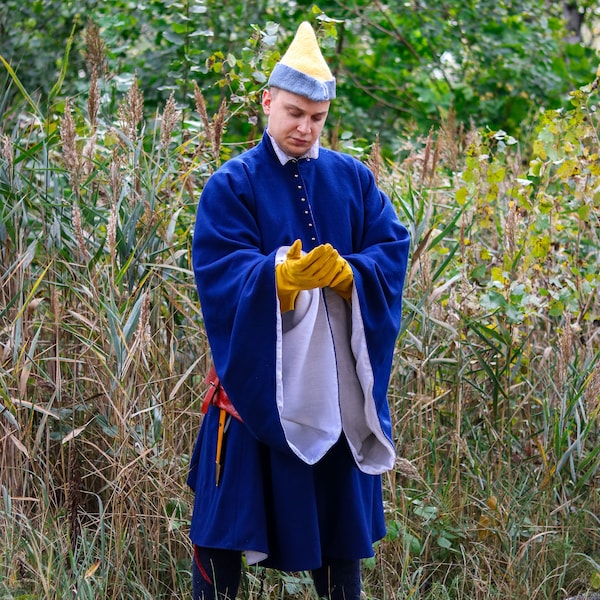 Houppelande - Robe médiévale pour homme - Robe de cour pour costume des 14e et 15e siècles - Robe historique en laine - Déguisement homme