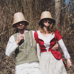 Chapeau de paille seau - Roseaux 100% naturels - Quenouilles à feuilles larges - Rogożyna - Pour l’été - Chapeau médiéval et décontracté pour hommes et femmes - Fait main