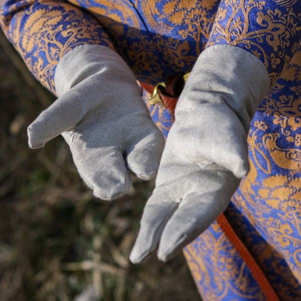 Gants médiévaux - 100 % lin - gants trois doigts pour femmes - mitaines en lin - mitaines crachées pour costume médiéval - reconstitution historique, vêtements GN
