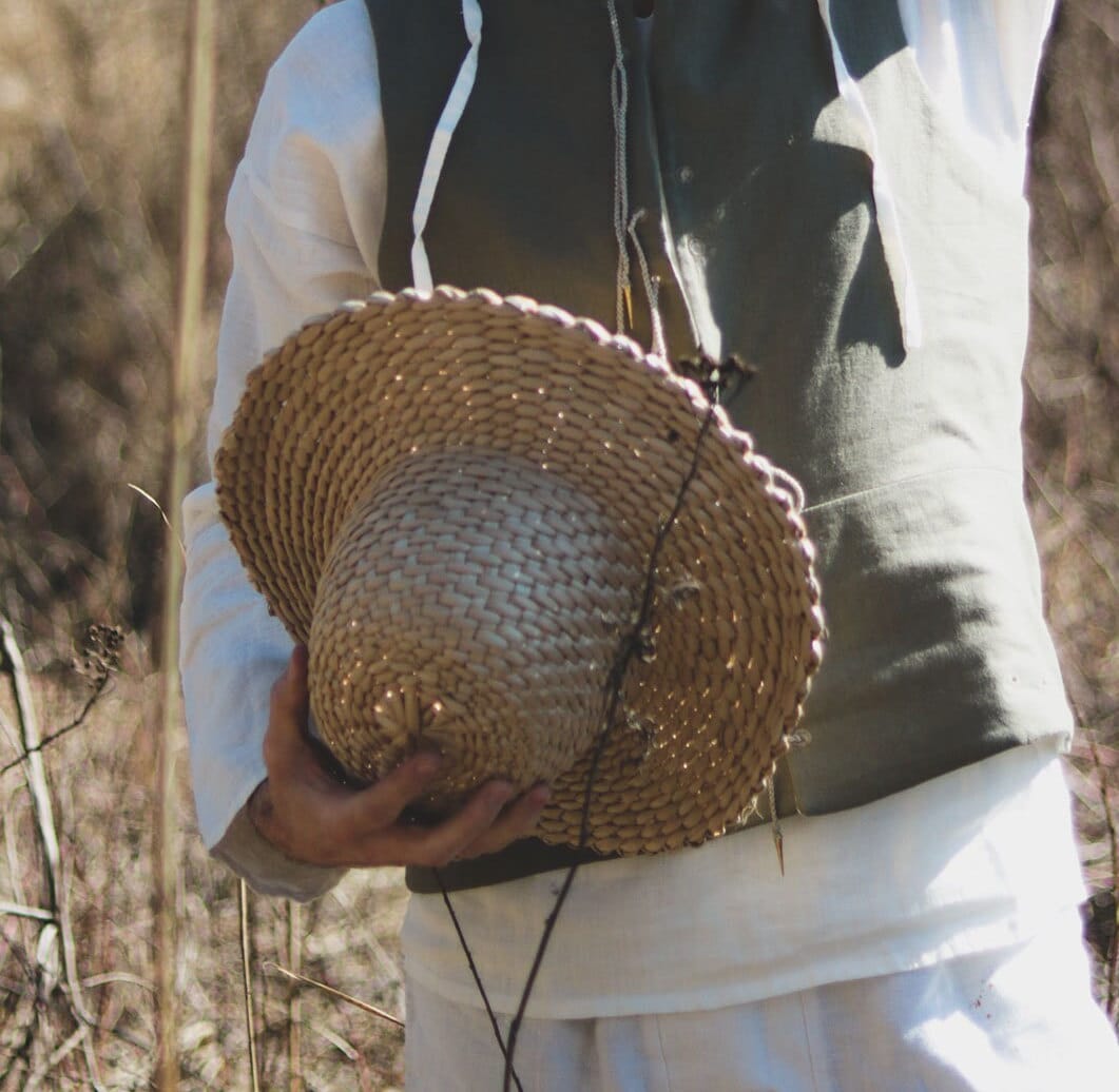 Braided Straw Hat - 100% Natural Reeds - Broadleaf Cattail