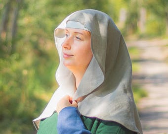 Medieval Oval Veil - 100% Linen - Wimple - Head Covering for Historical Women’s Clothing