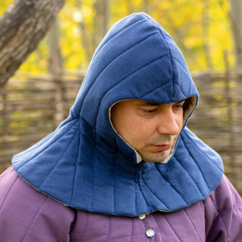 Medieval Padded Hood for Helmet, Chainmail - Linen Arming Cap for ...