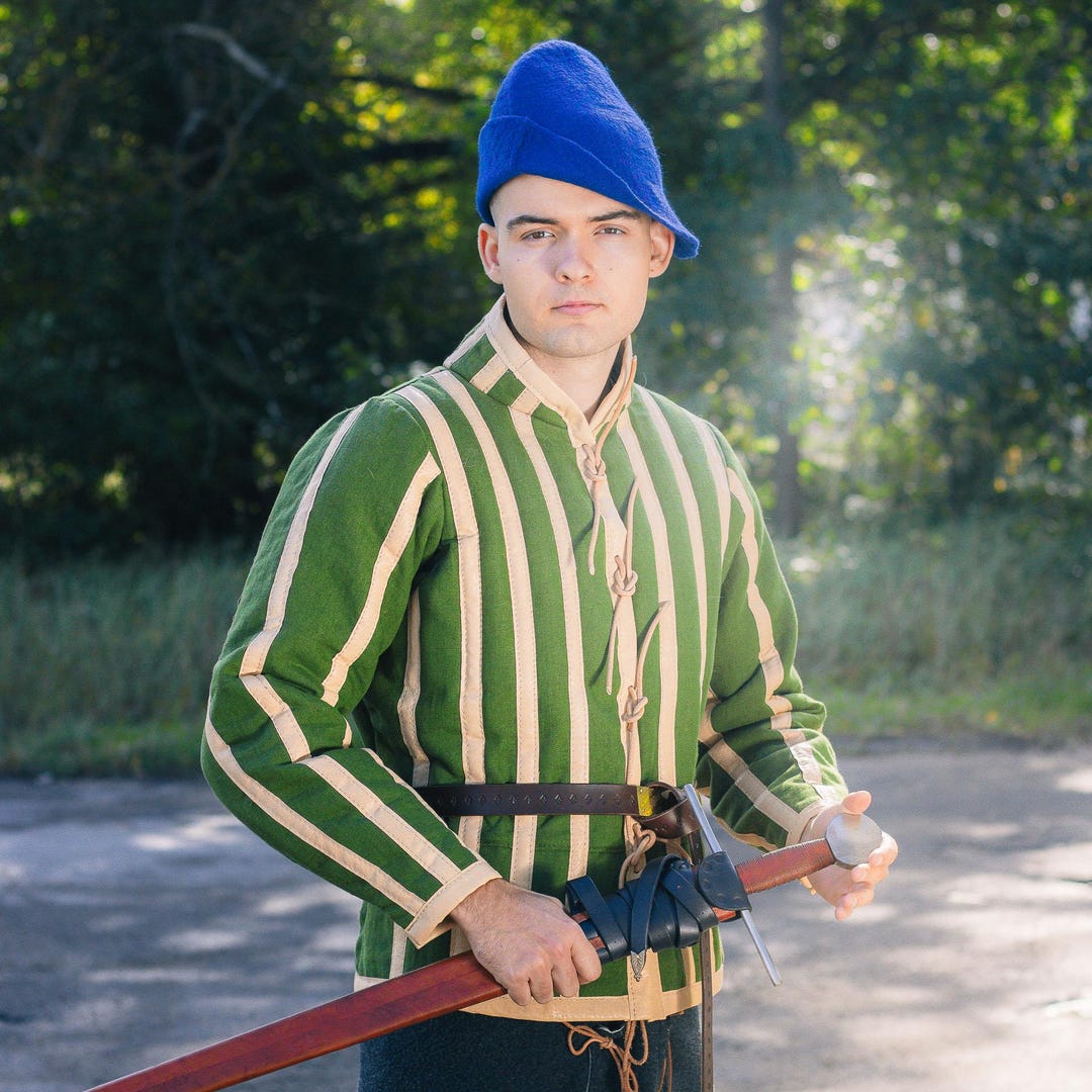 Arming Doublet Diego - Linen and Leather - 15th Century Gambeson