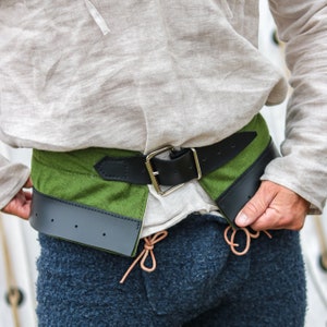Ceinture de protection pour chausses - Ceinture C en lin et cuir - Porte-jarretelles solide pour tuyau et armure - Vêtements médiévaux pour chevalier et combattant