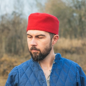 Wollen Birkahoed - Middeleeuwse en Vikingwollen ronde pet - Basis Middeleeuws en Vikingkostuum - Re-enactment, LARP, Fantasy, Cosplay