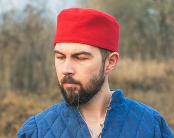 Birka Woolen Hat - Medieval & Viking Wool Round Cap - Basic Medieval and Viking Costume - Reenactment, LARP, Fantasy, Cosplay