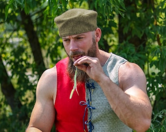 Birka Woolen Hat - Woolen Cap - Herringbone Pattern - Medieval & Viking Round Cap - Viking Costume - Reenactment, LARP, Fantasy, Cosplay