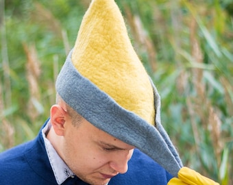 Medieval Felt Hat Dante - Bicolor Medieval Hat - Wool Headwear - Authentic Historical Clothing For Reenactment & LARP - Robin Hood Hat