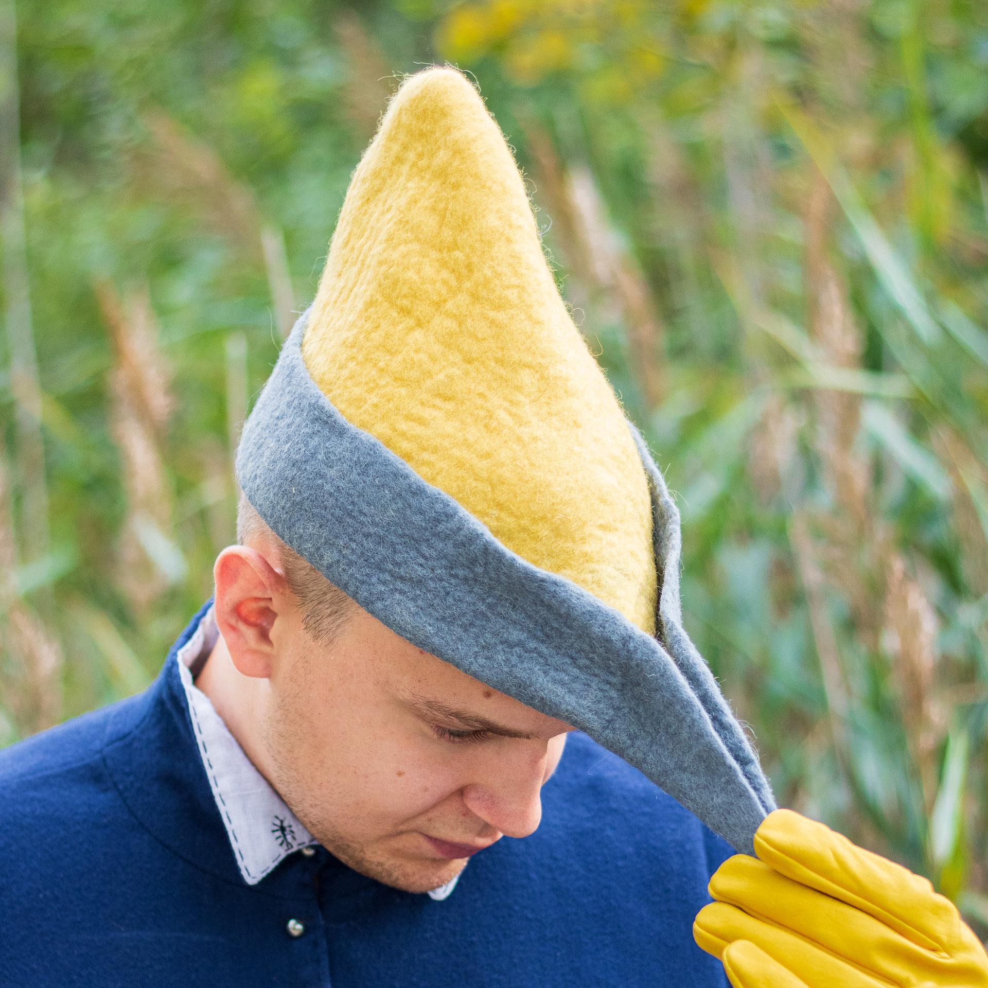 アート・デザイン・音楽 GLLET 2002 WALKING HAT BOY Medieval Felt Hat Dante - Bicolor Medieval Hat - Wool Headwear