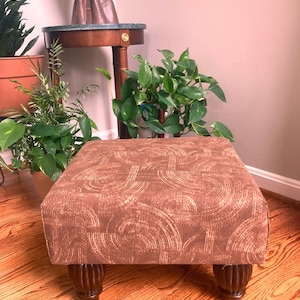 Brown African Print Footstool: Handwoven Boho Ottoman, Tribal Decor