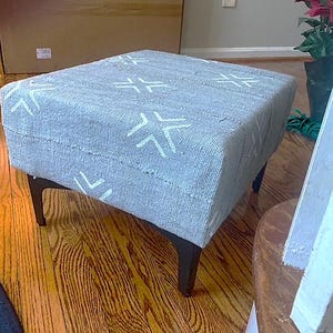 Grey Mud Cloth Ottoman: Handmade African Fabric Pouf