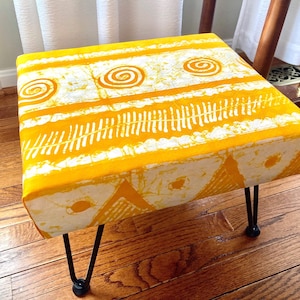 Boho Chic Footstool: Orange Solstice Mud Cloth Print Ottoman