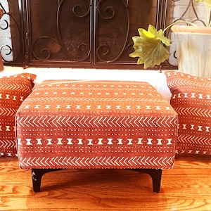 Boho Bohemian Mud Cloth Print Footstool with Matching Pillows