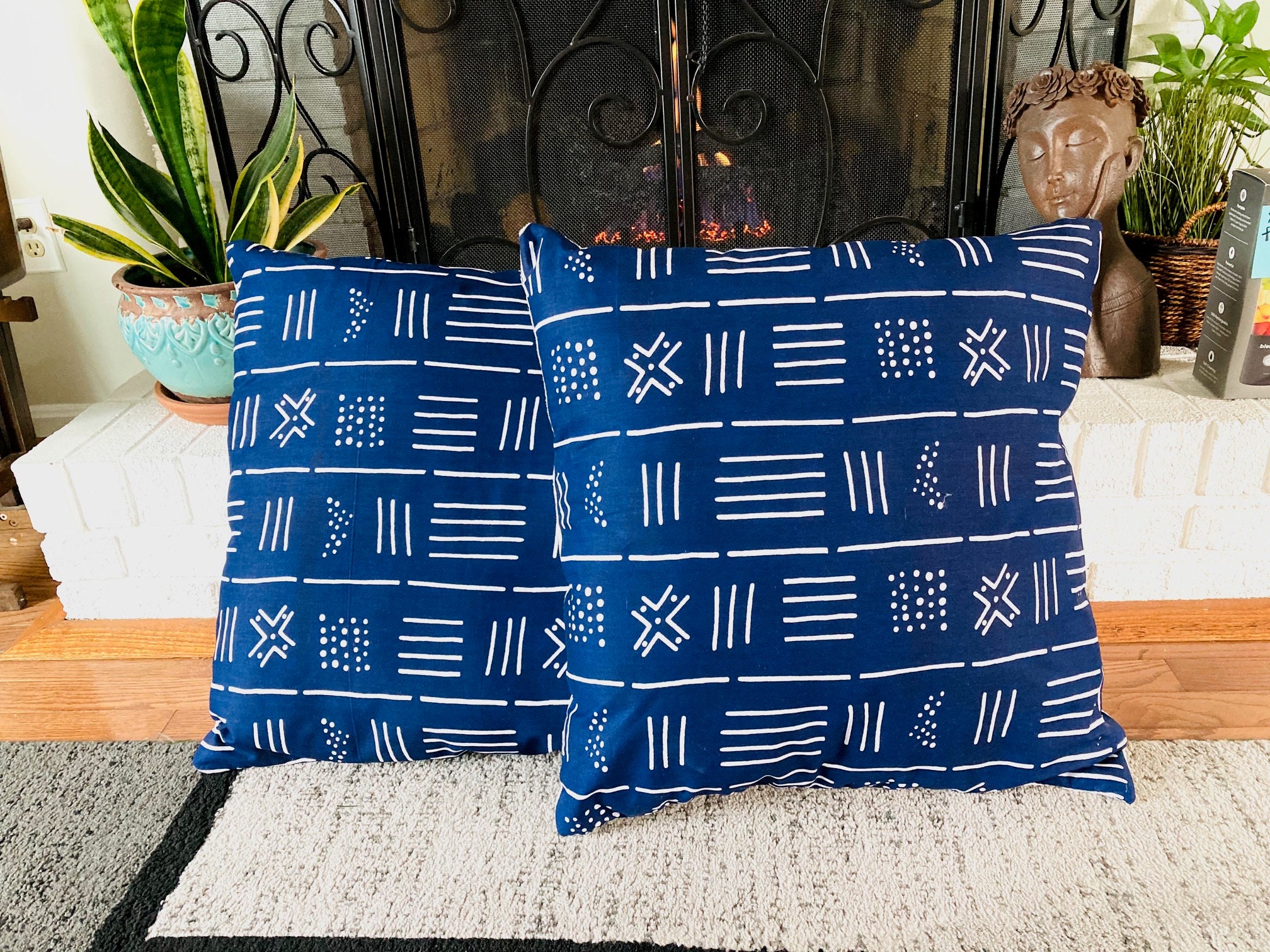 Blue African Print Oversize Pillow Set Etsy