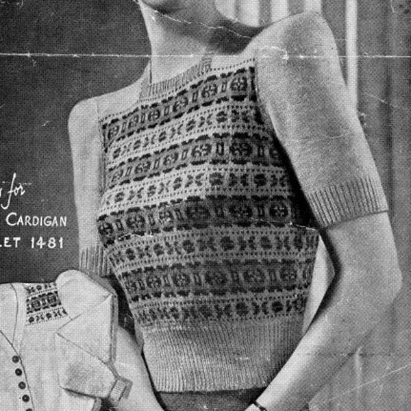 Vintage Short Sleeve Fair Isle Jumper Knitting Pattern PDF