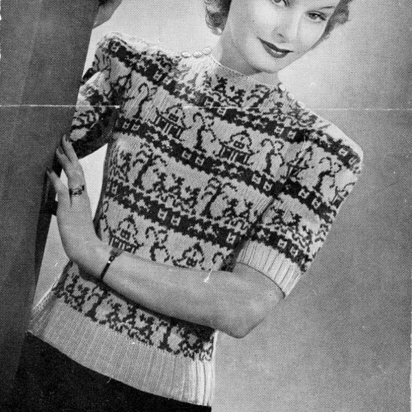 Vintage Willow Pattern Short Sleeve Jumper Knitting Pattern PDF