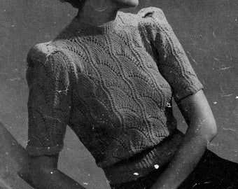 Vintage Short Sleeve Lace Jumper Knitting Pattern PDF