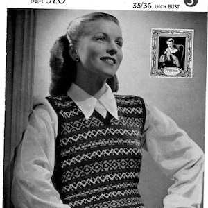 Vintage Femina Lady&#39;s Fair Isle Pullover Knitting Patter PDF