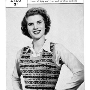 Vintage Bestway Lady&#39;s Fair Isle Slipover Knitting Pattern PDF