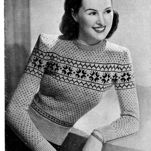 Vintage Two Colour Fair Isle Jumper Knitting Pattern