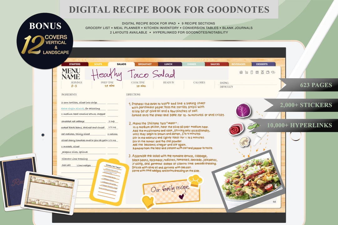 Digital Recipe Book Goodnotes, Hyperlinked Goodnotes 2 Layouts Planner
