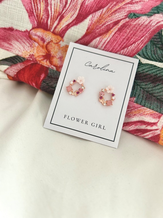Flower Girl Earrings Cute Gift Small Floral Stud Earring Jewelry for Girls Will You Be My Flower Girl Wedding Thank You Custom Etsy