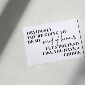 Divertente biglietto di proposta per damigella d'onore, personalizzato, umorismo, ovviamente sarai la mia damigella d'onore, nuziale, cartolina, semplice