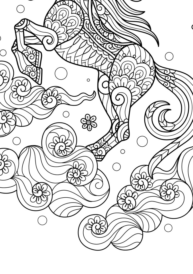 Beautiful Mandala Unicorn Colouring sheet // Adult Colouring // Complex colouring // Animal Mandala image 3