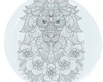 Beautiful Mandala Floral Lion Colouring sheet // Adult Colouring // Complex colouring // Animal Mandala