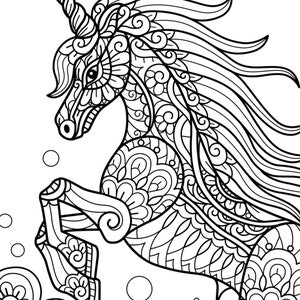 Beautiful Mandala Unicorn Colouring sheet // Adult Colouring // Complex colouring // Animal Mandala image 2